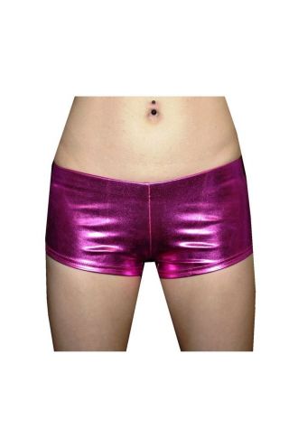 Pink Wetlook Metallic Hot Pants
