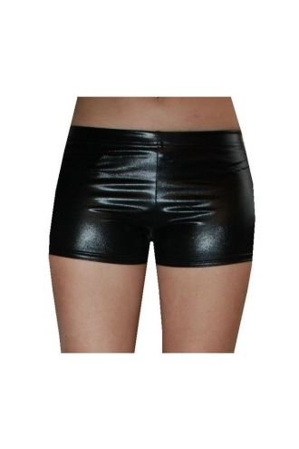 Black Wetlook Metallic Hot Pants