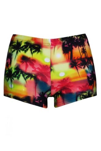Los Angeles Beach Colourful Exotic Palm Trees Sunset Print Shorts Hot Pants