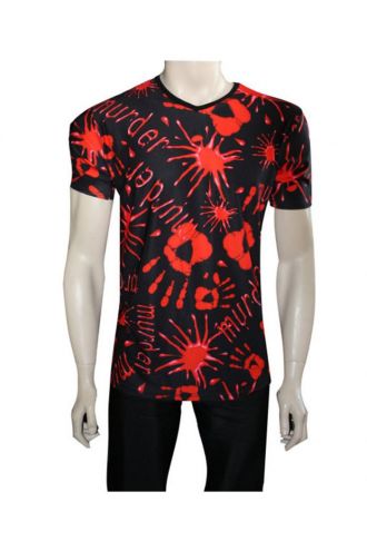 Men's Bloody Murder Print Blood Splatter Print White V-Neck T-shirt