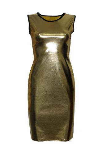 Metallic Gold Wet Look Midi Bodycon Dress
