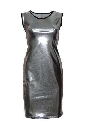 Metallic Silver Wetlook Midi Bodycon Dress