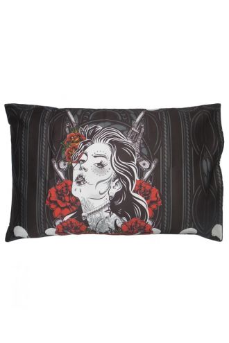 Sugar Skull Mexican Skeleton Guns Bones And Roses Print Pillowcase