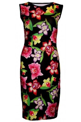 Exotic Orchids Floral Bodycon Wiggle Style Pencil Dress