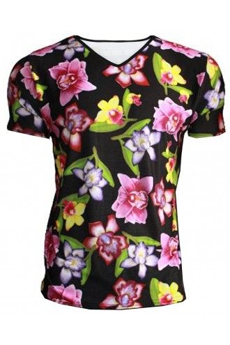 Exotic Colourful Orchids Floral Printed Men's V-Neck T-Shirt Tee