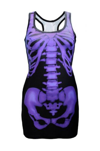 Lovely Bones Black & Purple X-Ray Skeleton Block Print Long Top