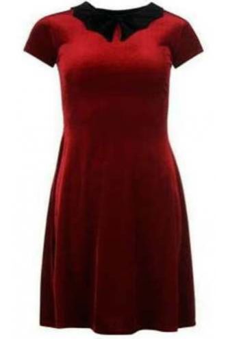 Red Velvet Velour 50's 60's Printed Bats Collar Dress