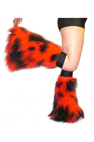 Red And Black Neon UV Legwarmers/Boot Covers Fluffies Cyber Rave