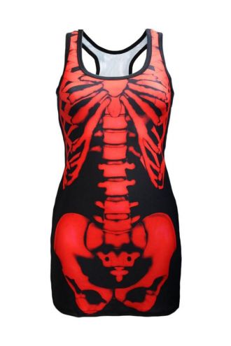 Lovely Bones Black & Red X-Ray Skeleton Block Print Long Top