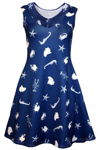 Blue Ocean Sea Life Peter Pan Collar Scuba Dress