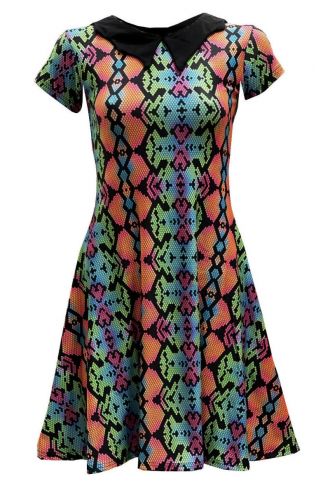 Multi Colour Snake Skin Reptile Printed Collar Dress