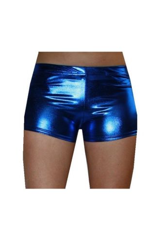 Blue Wetlook Metallic Hot Pants