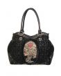 Banned Gothic Victorian Flocked Cameo Skeleton Skull Rose Ladies Handbag