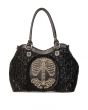 Banned Gothic Victorian Flocked Cameo Skeleton Ribcage Ladies Handbag