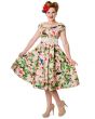 Banned Wonderful Beige Exotic Birds Floral Swing Rockabilly Dress