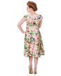 Banned Wonderful Beige Exotic Birds Floral Swing Rockabilly Dress