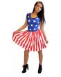 Women's Unique USA Flag Stars And Stripes Print Rockabilly Swing Sleeveless Gathering Dress