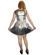 Women's Silver Metallic Wetlook Rockabilly Swing Sleeveless Gathering Dress