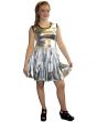 Women's Silver Metallic Wetlook Rockabilly Swing Sleeveless Gathering Dress