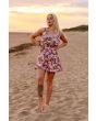 Tropical Floral Exotic Pineapple Birds Stripe Pattern Print Sleeveless Skater Dress
