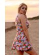 Tropical Floral Exotic Pineapple Birds Stripe Pattern Print Sleeveless Skater Dress