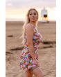 Tropical Floral Exotic Pineapple Birds Stripe Pattern Print Sleeveless Skater Dress