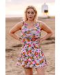 Tropical Floral Exotic Pineapple Birds Stripe Pattern Print Sleeveless Skater Dress