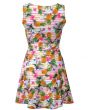 Tropical Floral Exotic Pineapple Birds Stripe Pattern Print Sleeveless Skater Dress