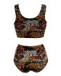 Traditional African Wild Animal Printed Sleeveless Crop Top High Waist Bikini Pants Coord Set
