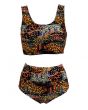 Traditional African Wild Animal Printed Sleeveless Crop Top High Waist Bikini Pants Coord Set