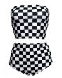 Monochrome Chequered Chess Board Crop Bandeau High Waist Bikini Pants Coord Set