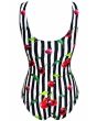 Cherry Tart Monochrome Striped Vintage Retro Print Swimsuit Bodysuit