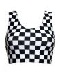 Monochrome Chequered Chess Board Sleeveless Crop Top High Waist Bikini Pants Coord Set