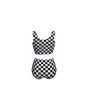 Monochrome Chequered Chess Board Sleeveless Crop Top High Waist Bikini Pants Coord Set