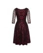 Red & Black Lace Classic Vintage Patterened Knee Length Dress
