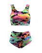 Multi Funky Camouflage Printed Sleeveless Crop Top High Waist Bikini Pants Coord Set