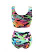 Multi Funky Camouflage Printed Sleeveless Crop Top High Waist Bikini Pants Coord Set