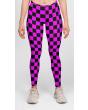 Girls Pink And Black Chess Board Chequered Fun Printed Leggings