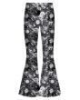 Monochrome Traditional Steampunk Machine Mechanical Cogs Clocks Printed Bell Bottom Flare High Waist Leggings