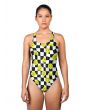 Happy Faces Geometry Mono Checker Board Square Check Funny Crazy Melt Smiley Printed Swimsuit Bodysuit