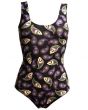 Purple Paisley Skulls Gothic Swimsuit Bodysuit