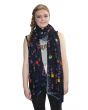 Women's Sheer Gothic Cherry Skull Zombie Pacman Print Silky Long Scarf