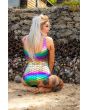 Metallic Shiny Mermaid Fish Scale Fin Rainbow Swimsuit Bodysuit Swimwear 
