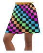 Rainbow Coloured Check Squares Printed Skater Skirt