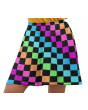 Rainbow Coloured Check Squares Printed Skater Skirt
