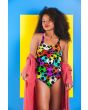 Multicolour Rainbow Colourful Funky Skulls Alternative Printed Swimsuit Bodysuit