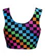 Rainbow Coloured Check Squares Print Sleeveless Crop Top Leggings Coord Set