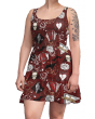 Bats Moon Stars Pentagram Broken Heart Coffin Printed Skater Dress