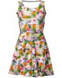 Tropical Floral Exotic Pineapple Birds Stripe Pattern Print Sleeveless Skater Dress