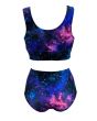 Galaxy Space Stars Printed Sleeveless Crop Top High Waist Bikini Pants Coord Set